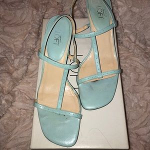Ann Taylor Loft Seafoam Leather Mid-Heel Sandals